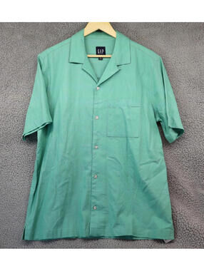 New $50 Gap Cabana Shirt Men Medium Green Collar Travel NWT